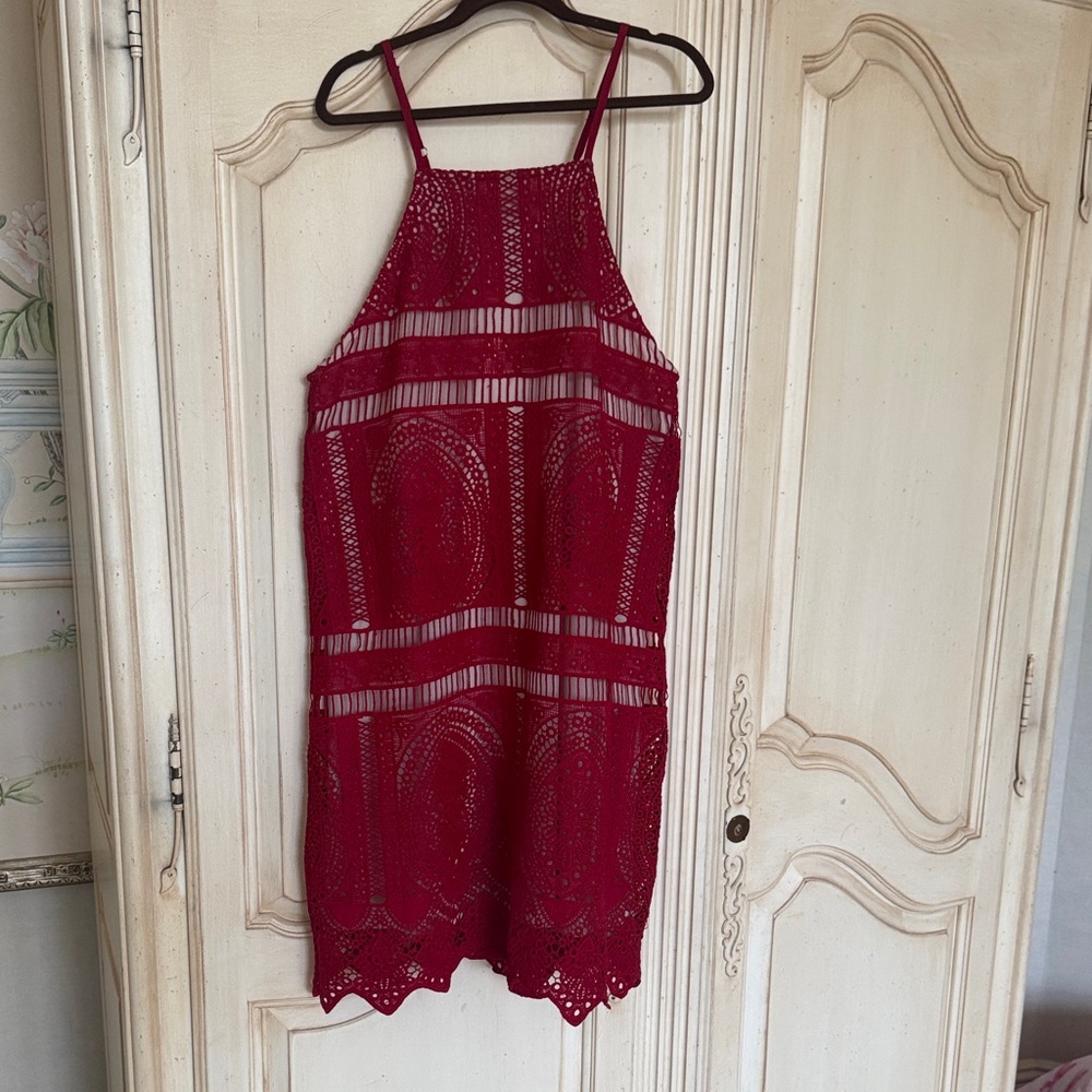 Francesca's Collections Red Lace Mini Dress